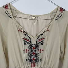 So Cute! Embroidered Flirty Western Flowy Boho Romantic Peasant Dress Women&rsquo;s L