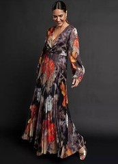 KALEIDOSCOPE Floral Print Pleated Maxi Dress UK 12 (fm248-32)