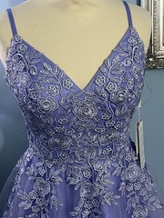 A Line Princess Tulle Prom Dress Deep V Sweep Train Beading UK 10 BNWT Lavender