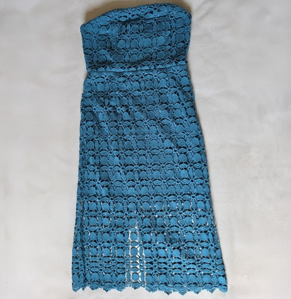 petal + pup Blue Strapless Lace Smocked Zip Knee Length Midi Dress Women’s US 8