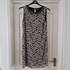 Wallis Size 12 Dress Formal Party Floral Beaded Shift Black Lace Sheer Lined