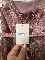 Forever 21 Pink Floral Mini Dress Square Neck Ruffle Strappy Zip Lined Size M