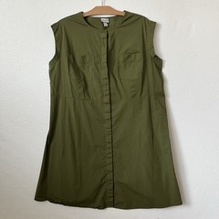 Ava & Viv Womens 2X Sleeveless Dress Button Up Chest Pocket Olive Green