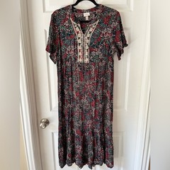 Knox Rose Floral Maxi Dress with Embroidered Yoke – Red, Green, Black