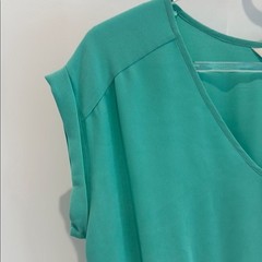 STYLE LOFT Teal Turquoise short lined cap sleeve V-Neck Dress with belt small