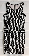 Worthington Black & White Stretch Rayon Nylon Blend Geometric Print Dress 4 EC!