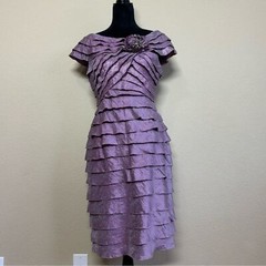 London Times dress women 10 metallic ruffle boat neck cocktail purple