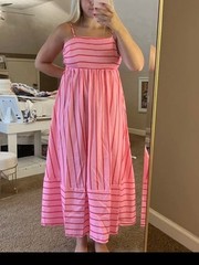 NEW – Pink Stripe Backless Summer Midi Dress Vacation Chic, Size M