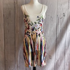 Grayse Sundress, Large, White, Purple, Rayon Blend, Dry Clean Only