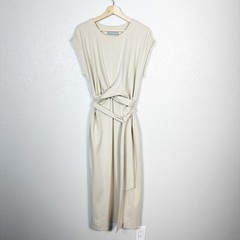 Modern Citizen Womens Fei Tie Front Organic Cotton Midi Dress Luxury Beige XL