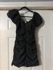 American Eagle Polka Dot Ruched Puff Sleeve Mini Dress XS Cottagecore Coquette