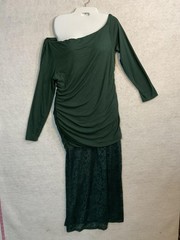 ZESICA Dress Womens XL Green One Shoulder Lace Maxi Ruched Gown Formal New