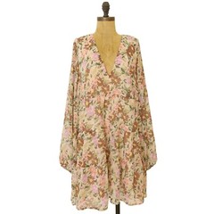 Fourteenth Place Tiered A-Line Dress 1X Floral Chiffon Balloon Sleeve NEW B25