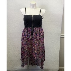 Material Girl High Low Dress Zip Corset Semi Sheer Black Floral Mini Dress XL