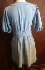 Chambray Denim Button Front Milkmaid Dress Size Small Casual puff sleeve Beach