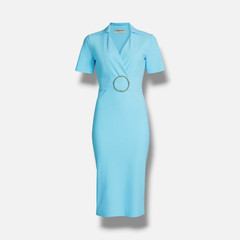 Chiara Boni Women&rsquo;s Blue Shihi Belted Short Sleeve Cocktail Dress Size 52