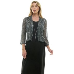 Dressbarn Womens L 12-14 Jacket -Tank Dress -W/ Detachable Necklace-Silver/Black