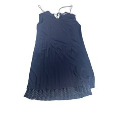 Studio One New York Polka Dot Dress Navy Blue LS Tie Neck Pleated Hem Large New