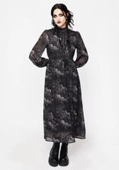 Disturbia Revelation Chiffon High Neck Midaxi Dress Black Gothic Plus Sz 20 UK