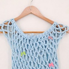 Crochet Bow Mini Dress Womens Size XS Blue Coquette Beachy Mermaid Kawaii Sheer