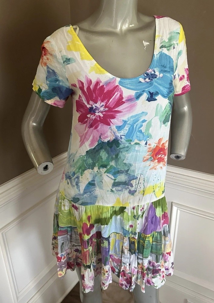 Jam’s World Tiered Mini Dress Tunic XS Women Biscotti Tropical Resort Beach