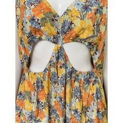 Abercrombie & Fitch Floral Cut-Out Maxi Dress XXL Orange Yellow Blue Tiered