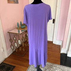 Southern Lady Purple Solid Knit Shift Midi Dress Scoop Neck Flutter Sleeve L