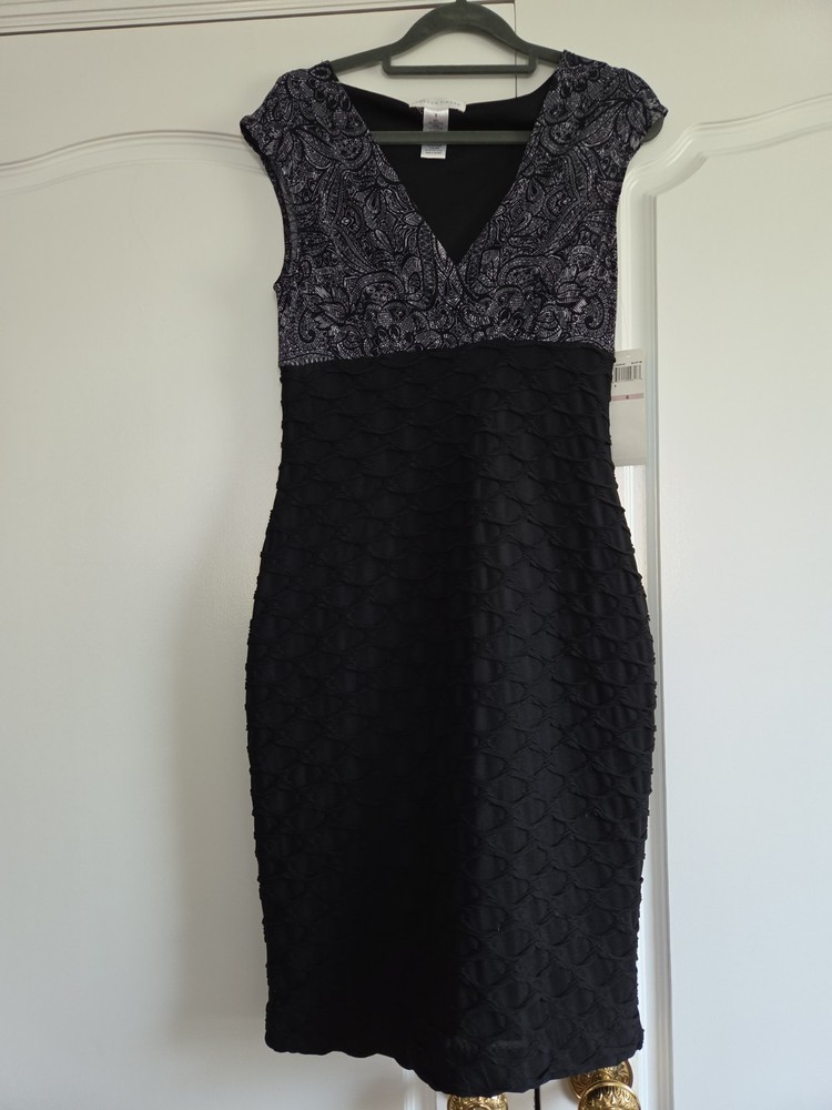 London Times NWT Black Paisley Top Textured Dress, Size 6