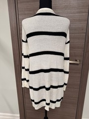 Women&rsquo;s Striped Open Front Knit Cardigan Sweater Size S – White Black Striped