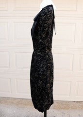 Vtg 80s Scarlett Nite Black Puff Sleeve Gold Glitter Floral Big Bow Dress Sz 5