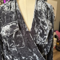 J LUX LABEL Crushed Velvet Long Sleeve Maxi Dress Collared Side Slit Sz L 12/14