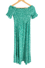 Lulus Off Shoulder Maxi Dress Womens Sm Green Floral Smocked High Low Ruffle
