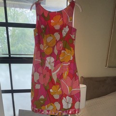 Trina Turk Women&rsquo;s 2 Pink Floral Shift Dress Sleeveless Scoop Neck Cotton Zip