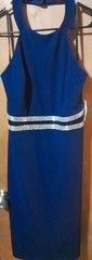 Rebecca B NAVY SILVER STRIPE WAIST Sleeveless-CUT OUT BACK Cocktail- PARTY 12