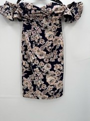 Bardot Casey Navy Blue Floral Off-Shoulder Midi Dress Ruffle Sleeve Party Dress