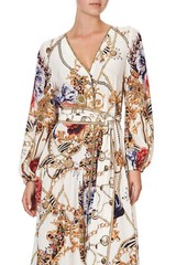 new $899 CAMILLA REIGN SUPREME BELTED BLOUSON DRESS SILK CRYSTALS L