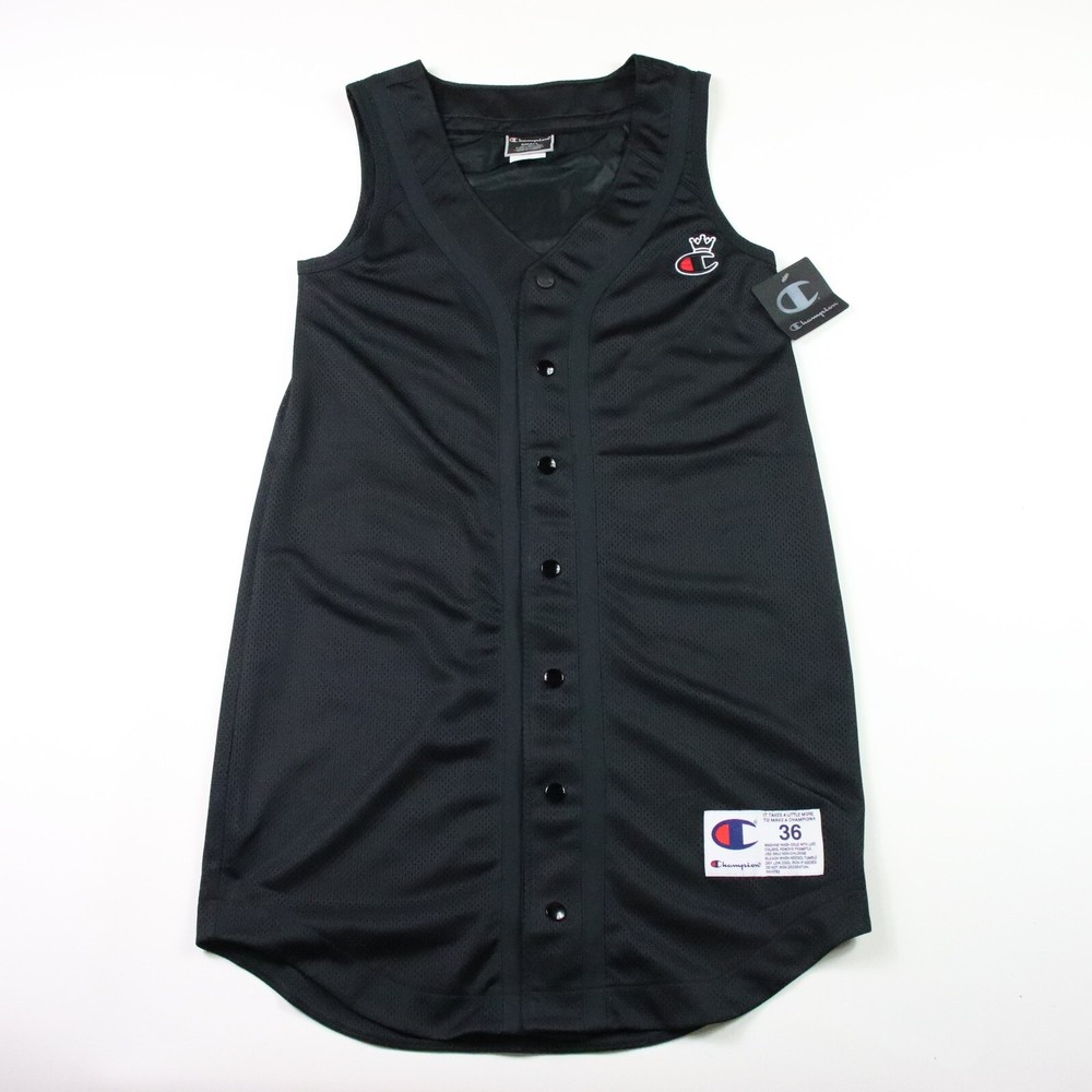 Champion Women&rsquo;s 36 Black Sz Small Crown Mesh Baseball Dress Vneck Snap Front