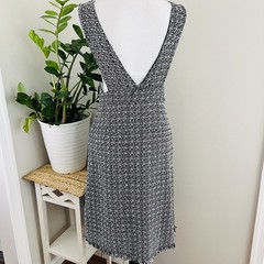 Bohme Tweed Jumper Dress Button Up V-Neck Fringed Hem Pinafore Retro Pinup Small