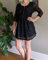 Style & Co Black Lace Mini Dress Sheer Whimsigoth Dark Romantic Witchy Medium