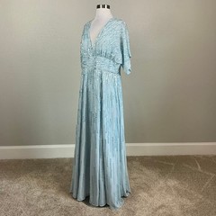 Mac Duggal 10807 Blue Evening Gown Beaded Chiffon Long A-Line Dress Size 12