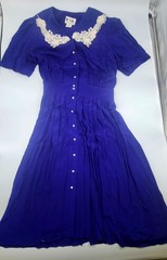 KSL Karin Stevens Purple Midi Dress 16W Lace Collar Pearl Buttons Cottagecore