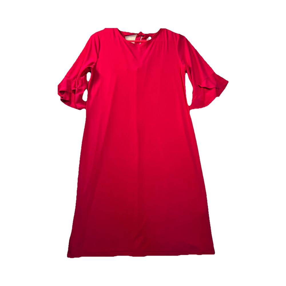Clara Sunwoo Pink Solid Scoop neck wrinkle free Ruffle 3/4 Bell Sleeve Dress S