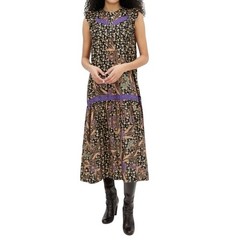Warm Sleeveless Batik Floral Midi Dress Black Purple Ruffle Tiered Size Small