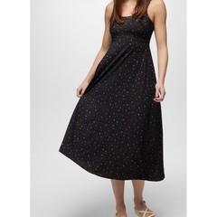 PrAna Lata Beach Dress Womens Large Black Floral Recycled Polyester Midi 206673