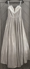 BETSY & ADAM Strapless Shimmer Champagne Silver Long Formal Prom Wedding Dress 6