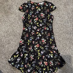 LIKELY Black Multicolor Floral V-Neck Cap Sleeve Fit & Flare Ruffle Dress 4