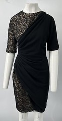 Max Mara ALTERED Black Embriodered Mesh+Asymmetric Draped Sheath Dress sz 8/S