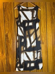 Venus Women 4 Sleeveless Dress Black Brown White Pattern Neutral Office Abstract