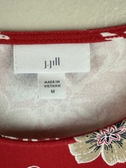 J Jill Red Floral Dress Medium Women Round Neck Pockets Knee Length
