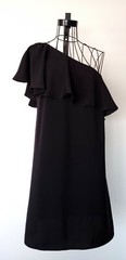 Carolina Belle Montreal Black One Shoulder Shift Dress Ruffle Sided Zip Size 2